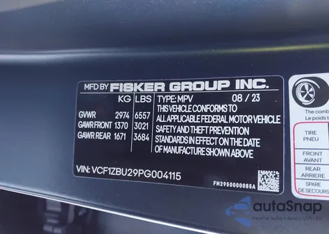 2023 Fisker Ocean One from USA, damaged, VIN VCF1ZBU29PG004115